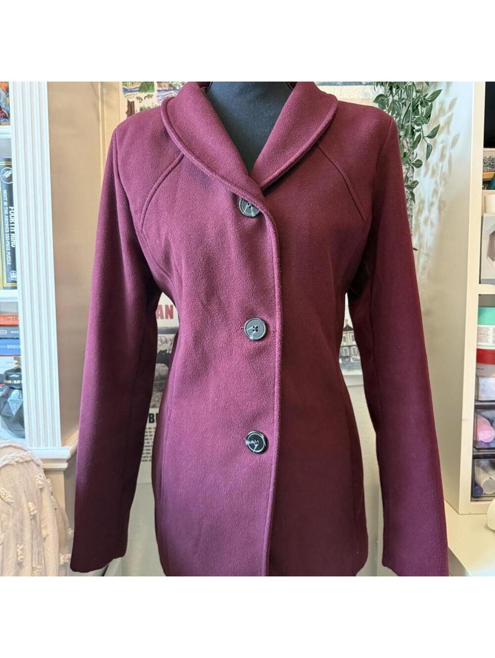 Faded Glory Burgundy Funnel Neck Fit and Flare Coat Size M 8-10